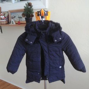 French Connection winter cold kid coat size 2-3 years black padded knee long fur